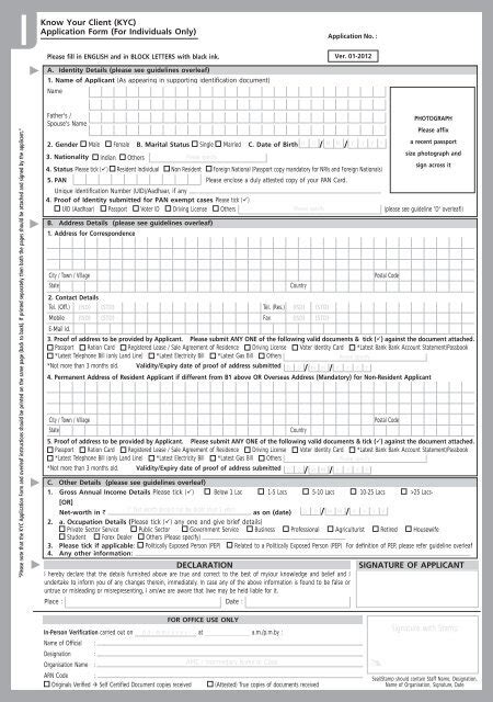 Kyc Form Individual Birla Sun Life Mutual Fund