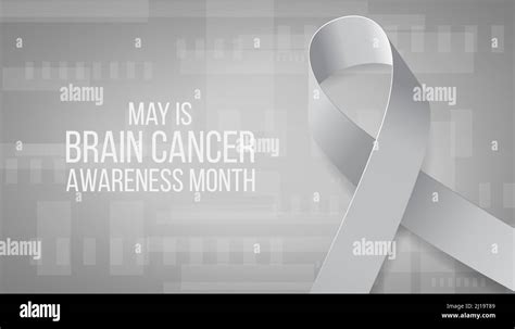 Brain Cancer Awareness Month Concept Banner With Text And Grey Ribbon