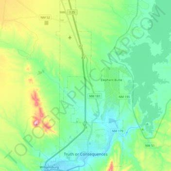 Truth or Consequences topographic map, elevation, terrain