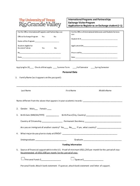 Fillable Online J Incoming Exchange Student Application Utrgv Pdf Fax