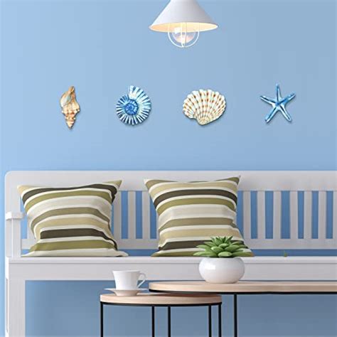 Yookeer 4 Pieces Beach Wall Decor Beach Themed Bathroom Decor Seashell Starfish Wall Decor Ocean ...