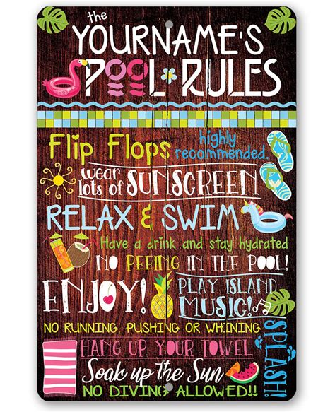 Funny Pool Rules Sign Indoor And Outdoor Swimming Pool Metal Signs