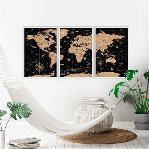 Quadro Decorativo Moldura Mapa Mundi Velho Preto E Dourado Elo7