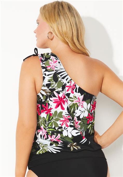 Flattering One Shoulder Blouson Tankini Top Garden Party Swimsuits