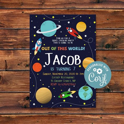 Space Themed Birthday Party Invitation Planet Birthday Invitation