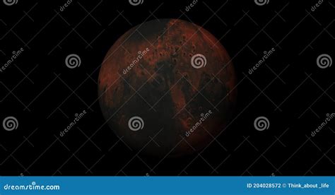 Planet Mars Sun Rise Isolate On Dark Front View Of Mars Planet From D