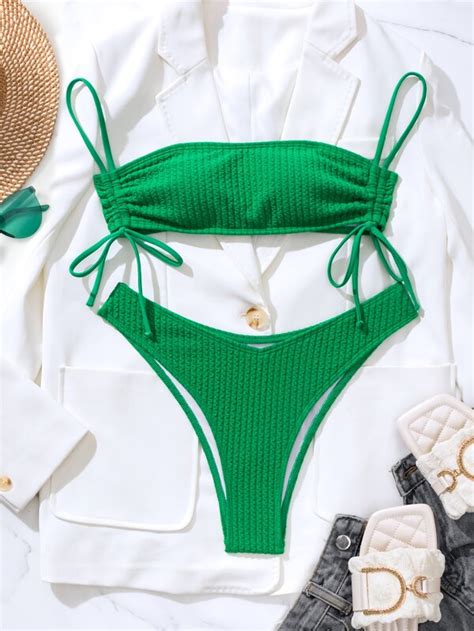 Shein Swim Basics Conjunto De Bikini Texturizado Sujetador Inal Mbrico