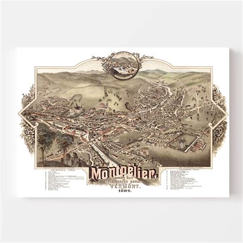 Vintage Map of Montpelier, Vermont 1884 by Ted's Vintage Art