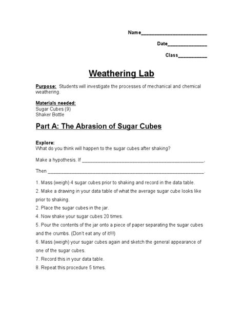 Sugar Cube Physical Weathering Lab Pdf