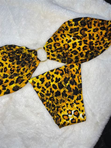 Leopard Micro Bandeau Bikini Stripper Outfit Stripper Outfit Set Kawaii