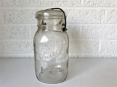 Vintage Ball Ideal Canning Jar With Wire Bale Clear Glass Round Lid And Jar Etsy