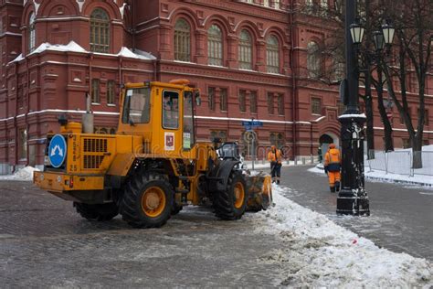 Moscow Russia December Snow Removal On Red Square