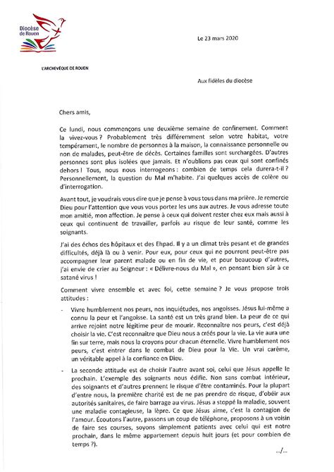 Lettre Et Message De Mgr Dominique Lebrun Aux Fid Les Du Dioc Se De