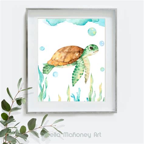 Sea Turtle Nautical Nursery Prints Wall Art Watercolor Print Etsy