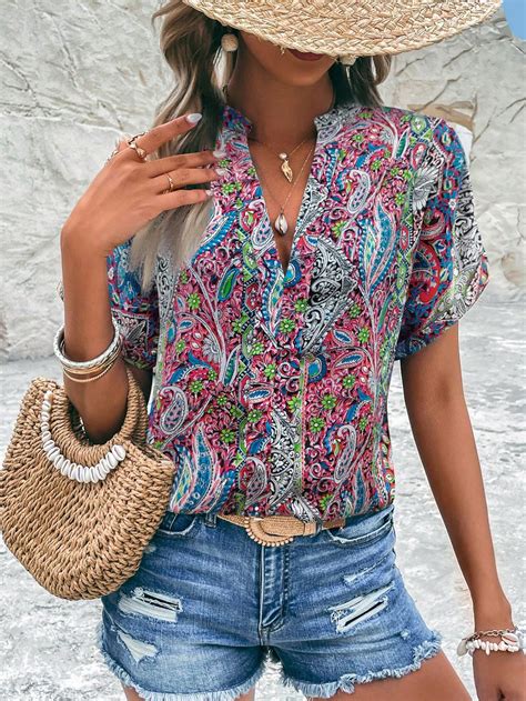 Shein Lune Paisley Print Batwing Sleeve Blouse Shein Usa