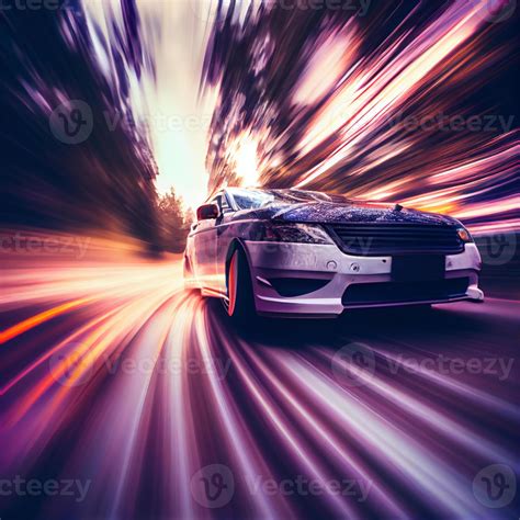 Car Racing At High Speed Blurred Background Ai Generated Image