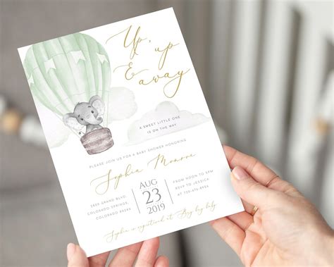 Gender Neutral Hot Air Balloon Baby Shower Invite Up Up And Etsy
