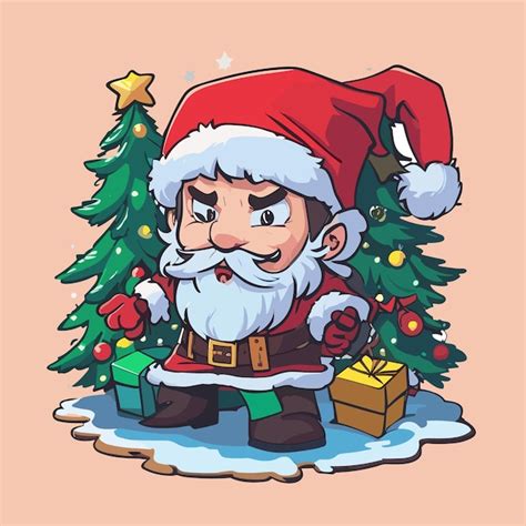 Premium Vector Santa Claus Christmas Tree Cartoon Vector