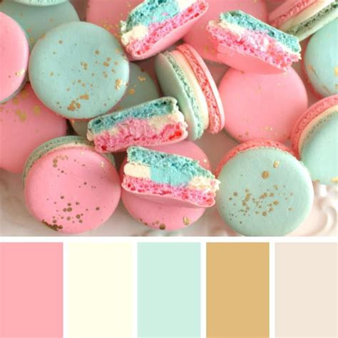 Gold Splattered Light Pink And Blue Macarons Color Palette