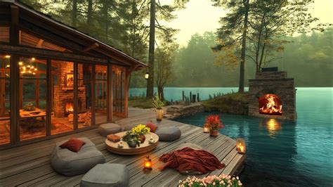 Lakeside Cozy Porch Ambience With Gentle Jazz Music Soothing Jazz