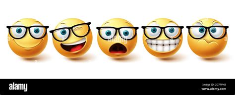 Conjunto De Vectores De Cara Sonriente Smileys Nerd Cara Con Gracioso