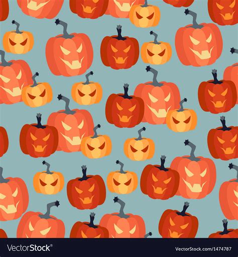 Halloween Seamless Pattern With Pumpkins Vector Image