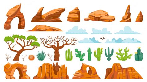 Rocas De Hormigas De Cactus Del Desierto Piedras De Arena De Tumbleweed De Dibujos Animados Y