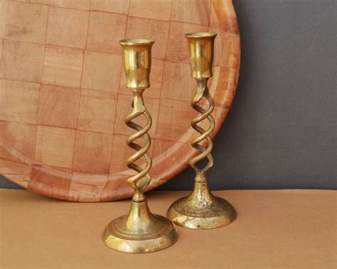 Vintage Barley Twist Brass Candlesticks Pair Twisted Candle Etsy Uk