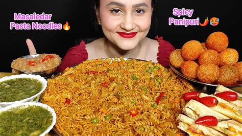 Uncut Mukbang‼️😉ll Eating Masaledar Pasta Noodles🔥spicy Panipuri🥵