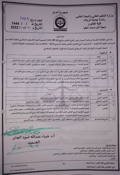 مواد الامتحان التنافسي الدكتوراه الماجستير الفرع الخاص كلية