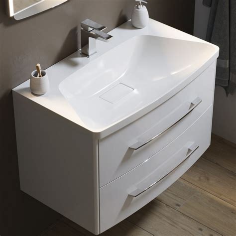 Подвесная тумба в цвете белый глянец с двумя ящиками с умывальником из ...