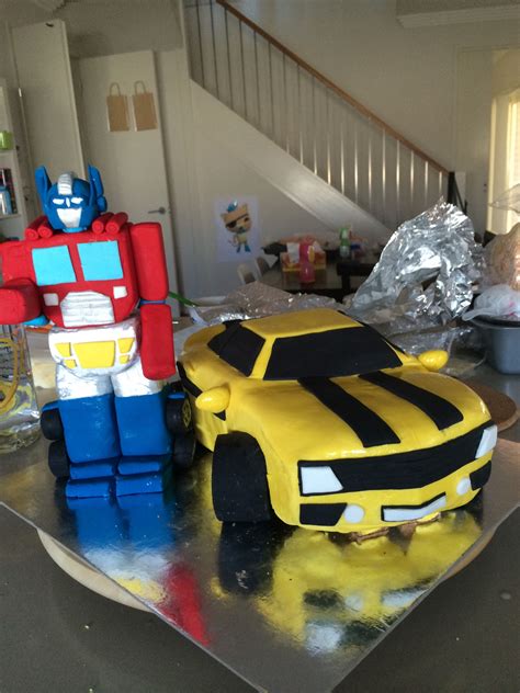 Almost finished Transformer Optimus Prime, bumblebee car cake ...