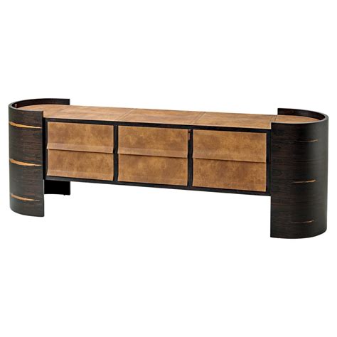 Cais Sideboard Ziricote Wood Veneer Leather Details Sideboard