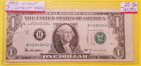 1995 100 One Dollar Bill Miscutalignment Note Error United States