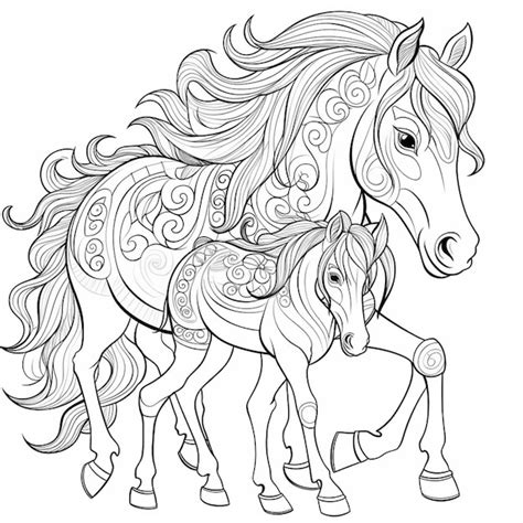 Uma P Gina Para Colorir De Dois Cavalos Um Cavalo Beb Generativo