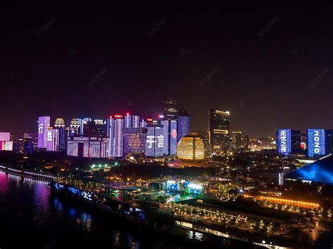 Aerial Photography Of Hangzhou City Skyline Night View Lighting Photo ...