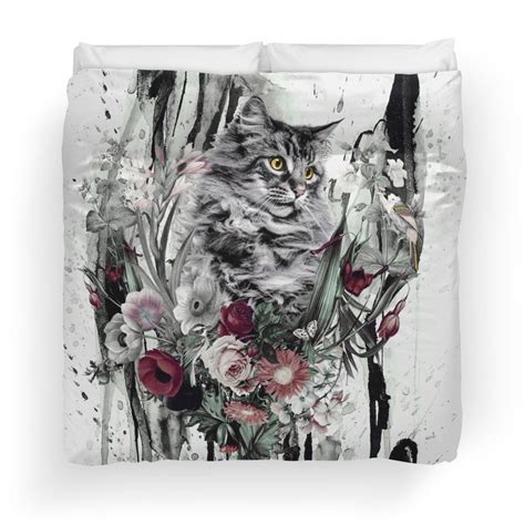 Cat In Flowers Duvet Cover For Sale By RIZA PEKER Tapestry Flower