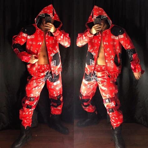 Stage Suit Printed Hooded Jacket Pants 2 Pieces Set Nightclub Bar Club