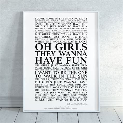 Girls Just Want to Have Fun Song Lyrics Print Official | Etsy