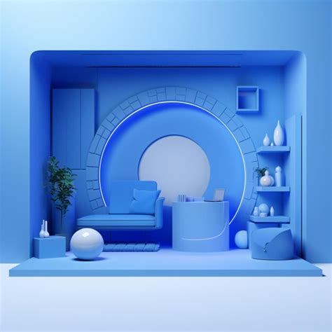 Premium AI Image A Brightly Lit Room With A Blue Couch And A Blue