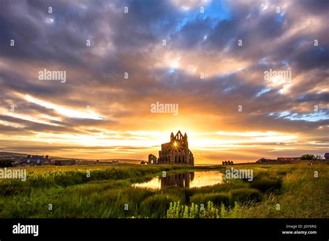 Whitby Abbey Sunset Stock Photo - Alamy