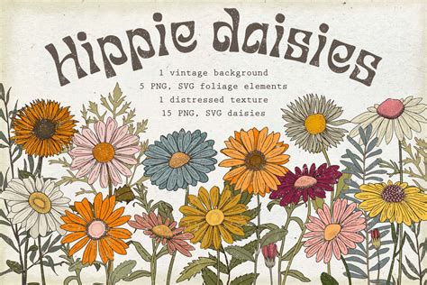 Retro Hippie Flowers Graphic by Marie Dricot · Creative Fabrica