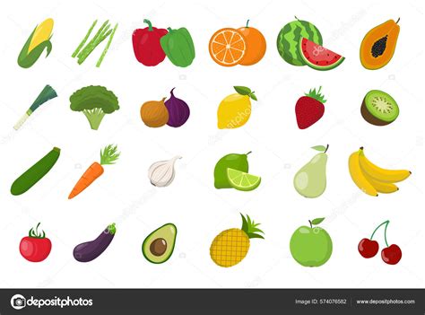 Big Collection Fruits Vegetables Flat Design Icon Set Vector