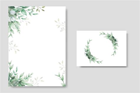 Green Leaves Watercolor Wedding Invitation Card Template 18913264