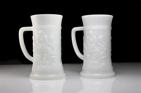 Federal Glass Beer Stein Tavern Scene Milk Glass Beer Mug