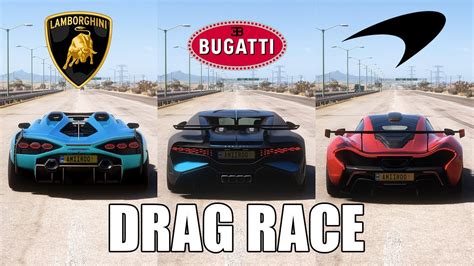 Fh Drag Race Lamborghini Si N Roadster Vs Bugatti Divo Vs Mclaren P