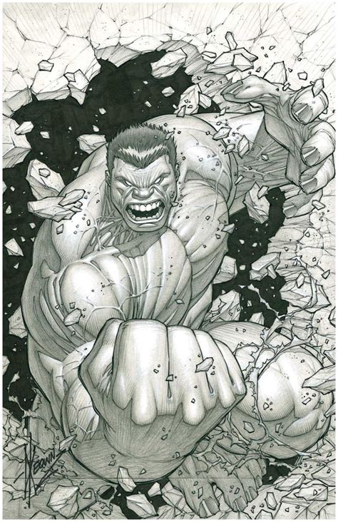 An Ink Drawing Of The Incredible Hulk From Avengers Comics With His