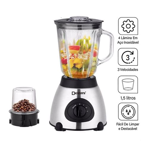 Liquidificador Blender - Liquidificador Blender Aço Inox Turbo 850W Copo de Vidro | MadeiraMadeira