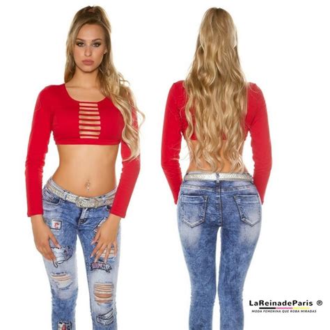 Comprar Crop Top Rojo Con Escote Tops Y Camisetas