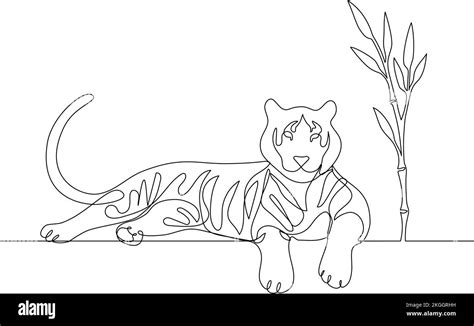 Tigre Couch Sous Le Bambou Tirer Illustration De Style Moderne De